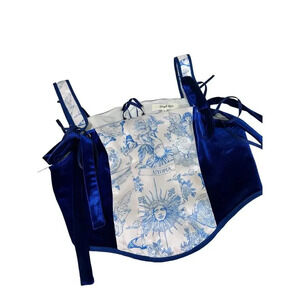 Simple Retro Navy Blue Floral Side Velvet Bustier Corset Top Size S